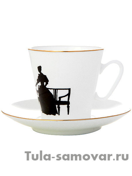 Кофейная пара форма Черный кофе рисунок Вдвоем серия Силуэты Императорский фарфоровый завод