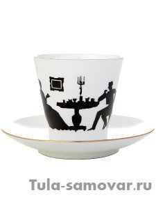 Кофейная пара форма Черный кофе рисунок Гость серия Силуэты Императорский фарфоровый завод
