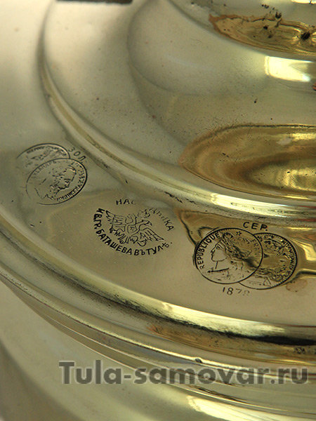 Угольный самовар 7 литров латунный цилиндр нач. XX века (фабрика Г.П. Баташева)