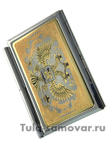 Визитница "Герб России" с ручкой в подарочном футляре, Златоуст