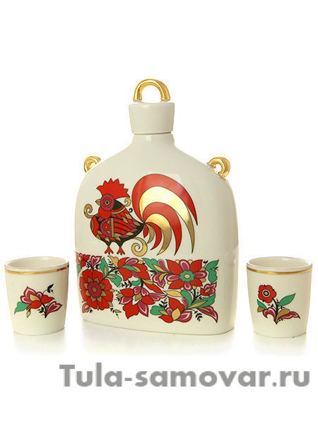 Подарочный набор для вина 3-х предметный форма Славянский рисунок Красный Петух Императорский фарфоровый завод