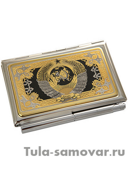 Визитница "Герб СССР" с ручкой в подарочном футляре Златоуст