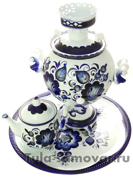 Набор самовар электрический 3 л с росписью "Гжель холодная" шар арт.103568