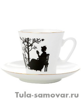 Кофейная пара форма Черный кофе рисунок Семья серия Силуэты Императорский фарфоровый завод