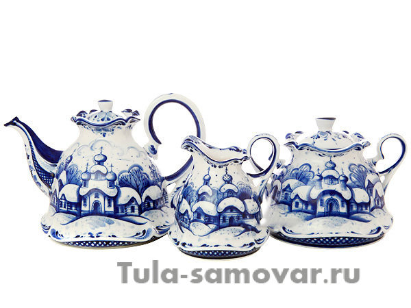 Сервиз для чая авторский Гжель "Зимушка"
