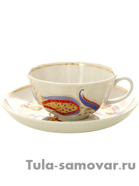 Дулевский чайный сервиз форма "Тюльпан" рисунок "Перо Жар-птицы" 6/15