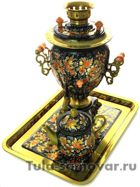 Набор самовар электрический 3 л с росписью "Золотистая кудрина" арт. 110598