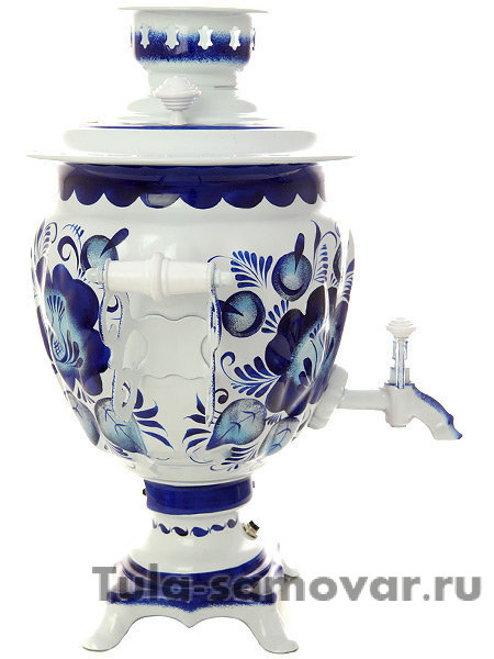 Электрический самовар в наборе 3 литра с художественной росписью "Гжель" с автоматическим отключением при закипании, арт. 130309а