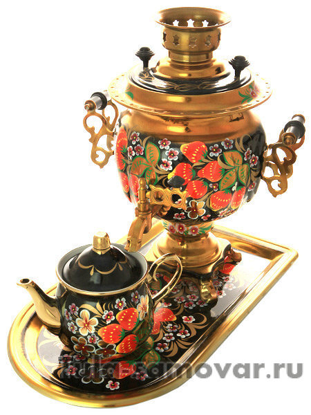 Набор самовар электрический 3 л с росписью "Клубника" арт.103567