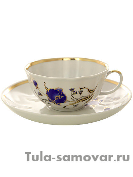 Дулевский чайный сервиз форма "Тюльпан" рисунок "Синий мак" 6/15