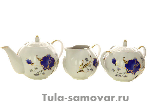 Дулевский чайный сервиз форма "Тюльпан" рисунок "Синий мак" 6/15