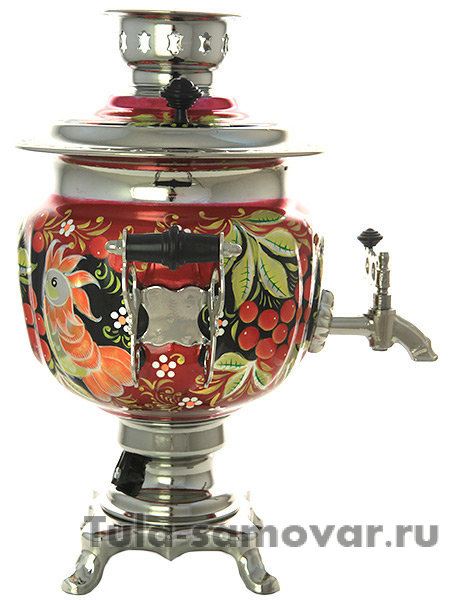 Набор самовар электрический 3 л с росписью "Птицы в рябине на бордовом" арт. 130587