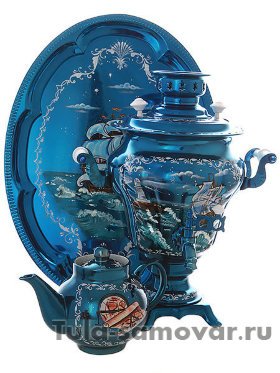 Электрический самовар в наборе 3 литра с художественной росписью &quot;Морской пейзаж&quot; с автоматическим отключением при закипании, арт. 130259к