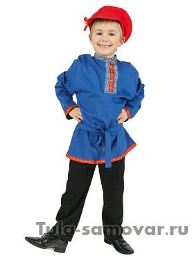 Косоворотка для мальчика хлопковая синяя на возраст 1-6 лет