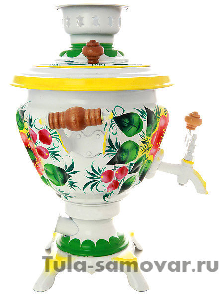 Электрический самовар 2 литра расписной с художественной росписью "Жостово на белом фоне", арт. 140212