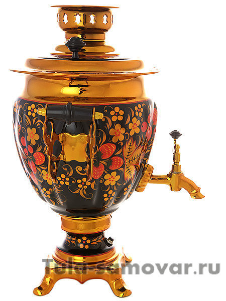 Электрический самовар в наборе 3 литра с художественной росписью "Хохлома рыжая" с автоматическим отключением при закипании, арт. 130312а