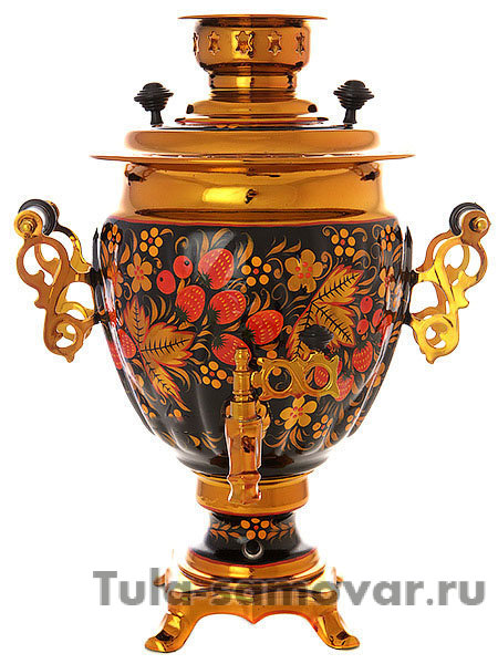 Электрический самовар в наборе 3 литра с художественной росписью "Хохлома рыжая" с автоматическим отключением при закипании, арт. 130312а