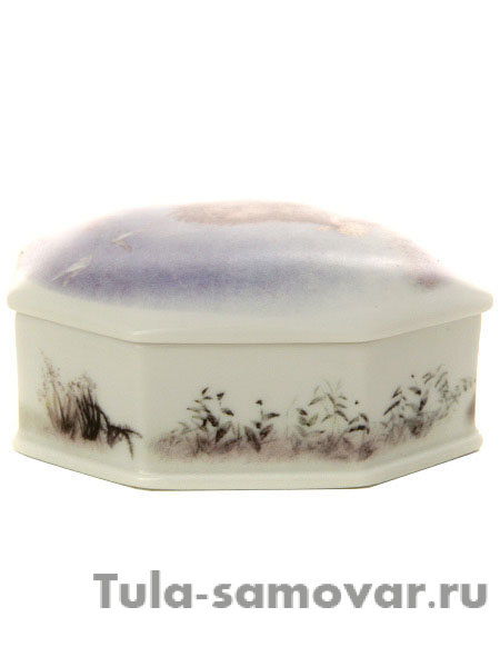Подарочный набор: туалетная коробочка из фарфора Ежик форма Граненая Императорский фарфоровый завод