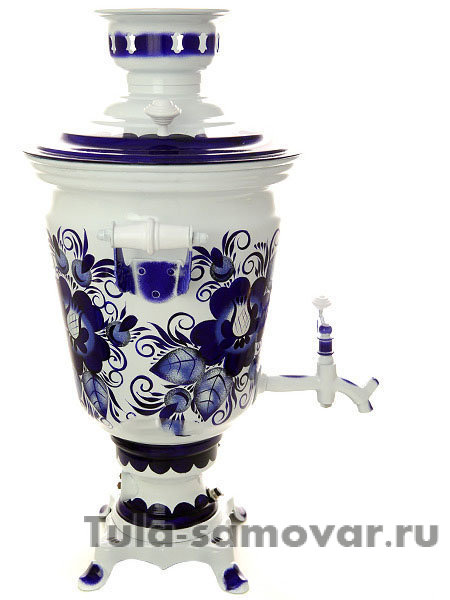 Электрический самовар в наборе 4 литра с художественной росписью "Гжель" с автоматическим отключением при закипании, арт. 130702к