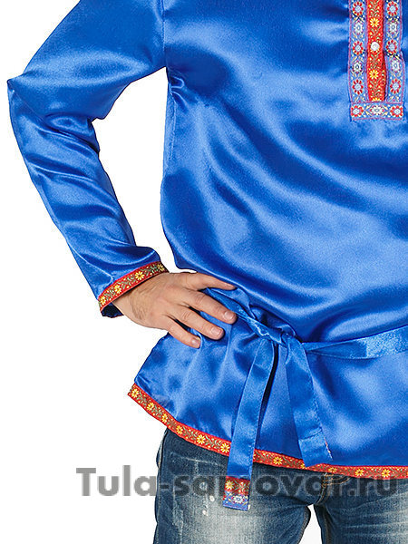 Мужская косоворотка атласная синяя XS-XXL
