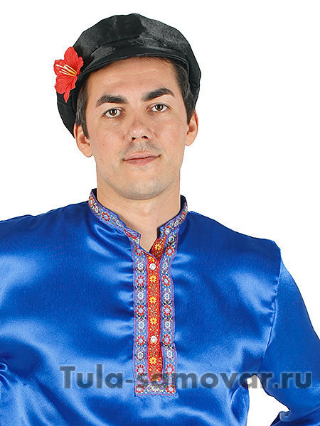 Мужская косоворотка атласная синяя XS-XXL