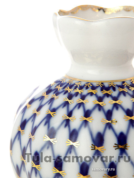 Ваза для цветов фарфоровая форма Тюльпан роспись Кобальтовая сетка Императорский фарфоровый завод