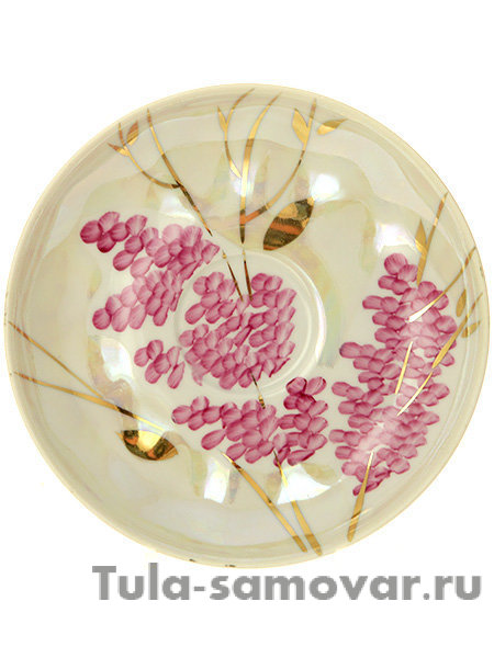 Фарфоровая чашка с блюдцем форма "Белый лебедь" рисунок "Розовая сирень", Дулевский фарфор