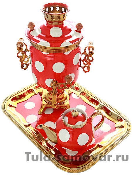 Набор самовар электрический 3 литра с художественной росписью "Белые горошинки", арт. 130253