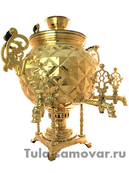 Латунный самовар на дровах 63 л с тремя краниками