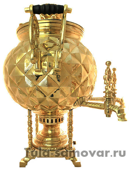 Латунный самовар на дровах 63 л с тремя краниками