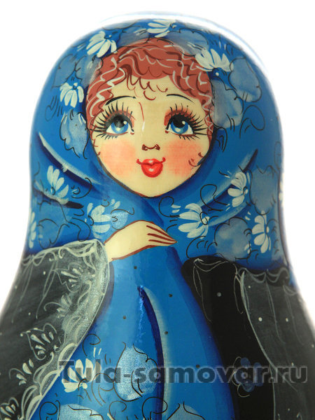 Вятская матрешка 10 куколок "В голубом платке"