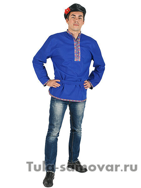 Мужская косоворотка льняная синяя 3XL-5XL