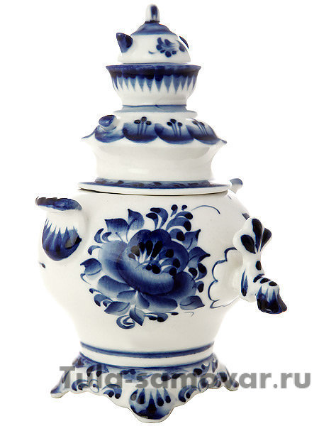 Сувенирный самовар Гжель с заварочным чайником, арт. 01