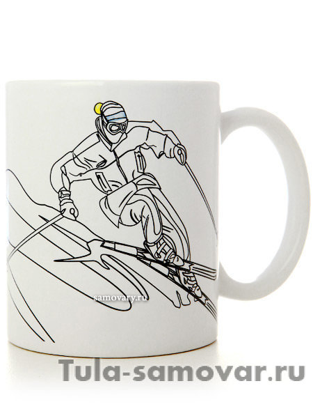 Подарочная кружка-раскраска "Горнолыжный спорт" и 6 фломастеров
