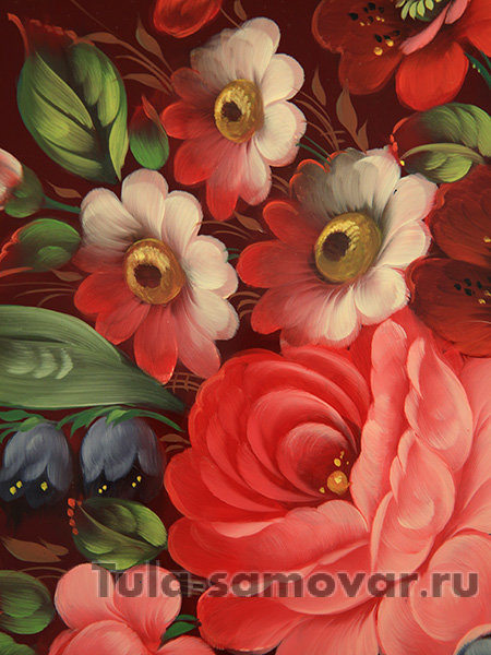 Поднос "Цветы на бордовом" фигурный арт. 2145