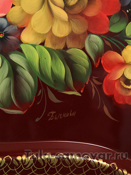 Поднос "Цветы на бордовом" фигурный арт. 2145