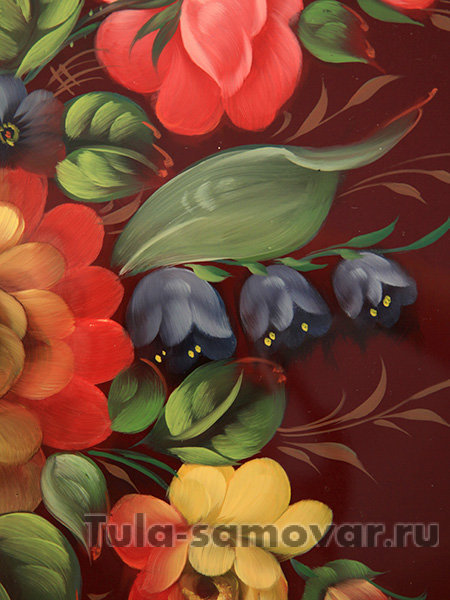 Поднос "Цветы на бордовом" фигурный арт. 2145