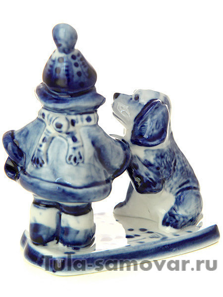 Фигурка Мальчик и собачка Гжель, авт. А.Жигунов