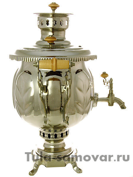 Набор самовар на дровах 4,5 л никелированный шар в комплекте с подстаканниками "Вокзалы Москвы"