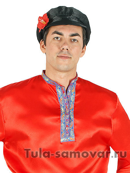 Мужская рубаха косоворотка атласная красная XS-XXL