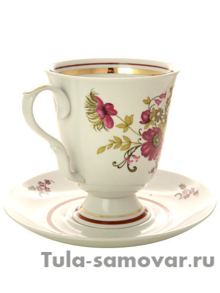 Фарфоровый бокал с блюдцем форма "Классический" рисунок "Пурпуровый" Дулевский фарфор