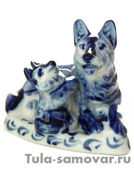 Фигурка Собака и щенок Гжель, авт. А.Жигунов