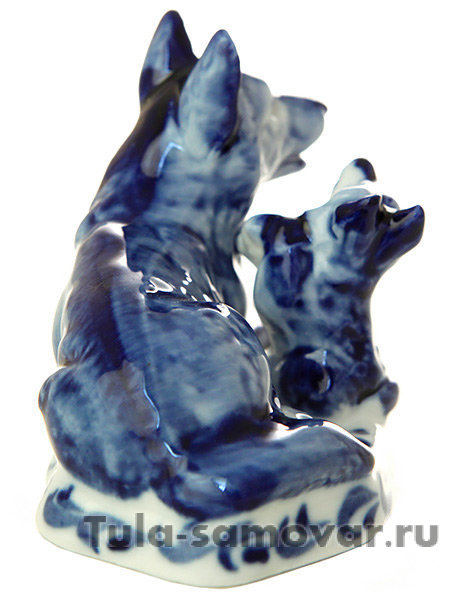 Фигурка Собака и щенок Гжель, авт. А.Жигунов