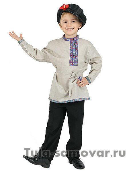 Рубаха косоворотка для мальчика льняная бежевая на возраст 7-12 лет