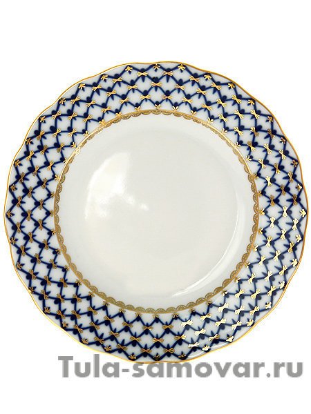 Фарфоровая десертная тарелка 180 мм форма Тюльпан рисунок Кобальтовая сетка Императорский фарфоровый завод