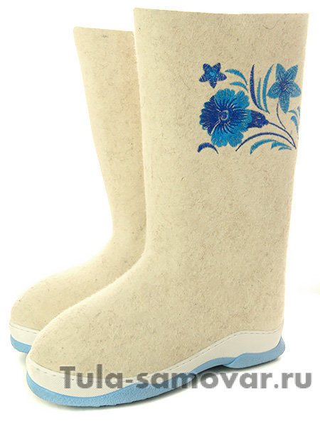 Женские белые валенки с вышивкой на формованной подошве, 222В-53