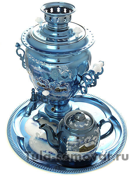 Набор самовар электрический 3 литра с художественной росписью "Зимний вечер" с автоматическим отключением при закипании, арт. 155648а