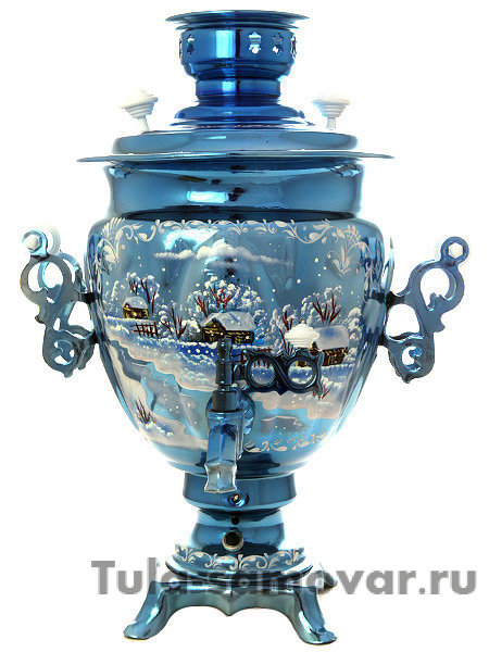 Набор самовар электрический 3 литра с художественной росписью "Зимний вечер" с автоматическим отключением при закипании, арт. 155648а