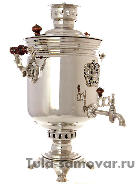 Комбинированный самовар 7 л никелированный цилиндр с накладным Гербом РФ