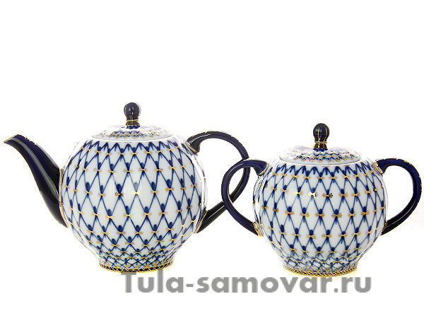 Сервиз чайный форма Тюльпан рисунок Кобальтовая сетка 6/20 Императорский фарфоровый завод